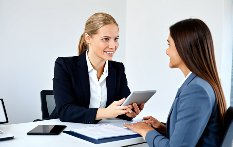 Professional Financial Advisor Meeting**

A professional female financial advisor in a modern office setting, fully clothed in a modest business suit, sitting across a desk from a client, discussing financial plans with a tablet in hand, appropriate attire, safe for work, perfect anatomy, correct proportions, well-formed hands, proper finger count, natural body proportions, professional photography, family-friendly, bright and well-lit.

**