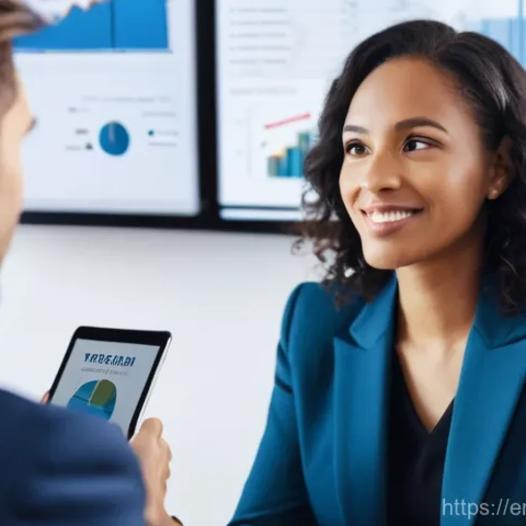펀드투자상담사와 재정 계획 사례 - **Prompt:** A professional, diverse female financial advisor (late 30s) in a modern, bright office, ...