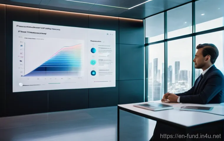 펀드투자상담사와 관련된 온라인 리소스 - **AI-Powered Predictive Financial Insights:**
    "A sleek, futuristic financial office where a dive...