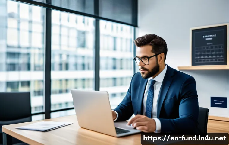 펀드투자상담사 자격증 유효기간 - A professional fund investment advisor in a modern office setting, dressed in a business suit, sitti...