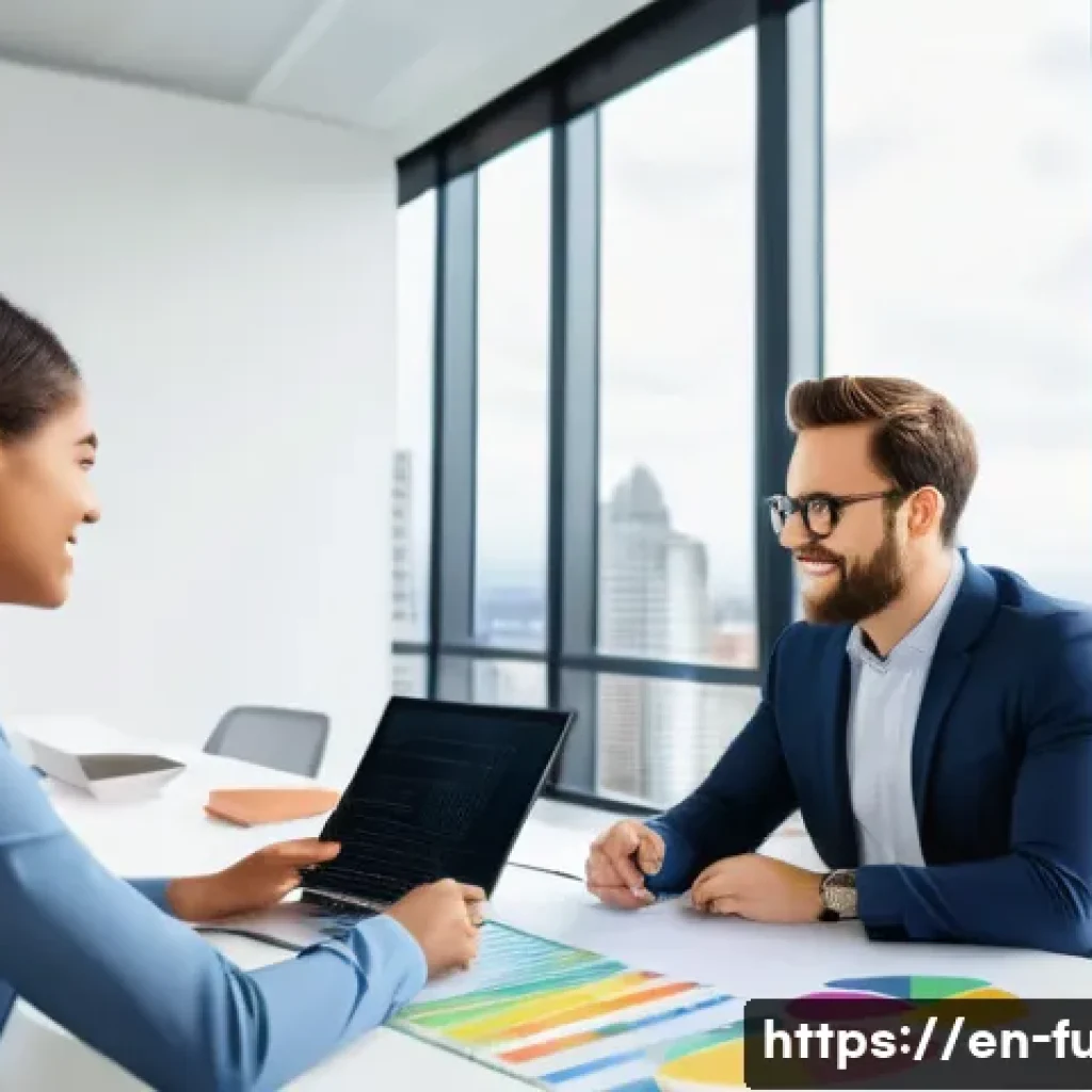 펀드투자상담사와 고객 재무 건강 관리 - A professional financial advisor sitting at a modern office desk, engaging in a warm and attentive c...