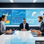 펀드투자상담사와 투자 성공 전략 - A modern financial advisor&rsquo;s office scene showing a diverse group of professionals discussing a colo...