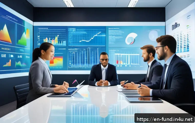 펀드투자상담사와 투자 성공 전략 - A modern financial advisor’s office scene showing a diverse group of professionals discussing a colo...