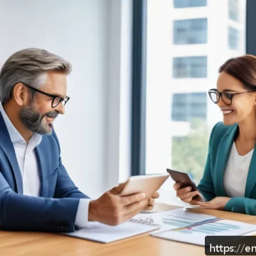 펀드투자상담사와 연금 상품의 관계 - A professional financial advisor sitting at a modern office desk with a diverse couple in their 40s,...