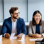 펀드투자상담사 협회 가입 혜택 - A professional networking event scene in a modern conference room filled with diverse fund investmen...