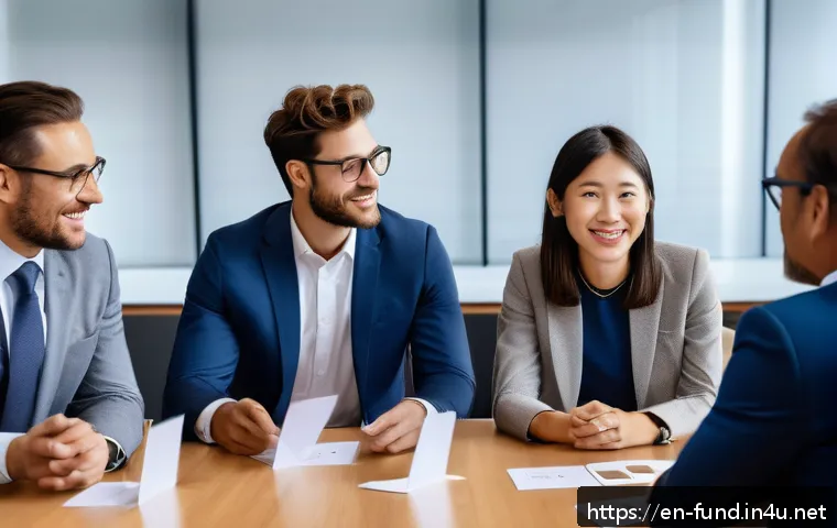 펀드투자상담사 협회 가입 혜택 - A professional networking event scene in a modern conference room filled with diverse fund investmen...